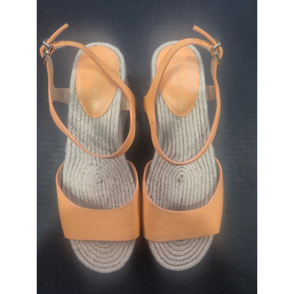 Antonio Melani Womens Peach Orange Leather Espadrille Wedge Sandals Size 8.5 M